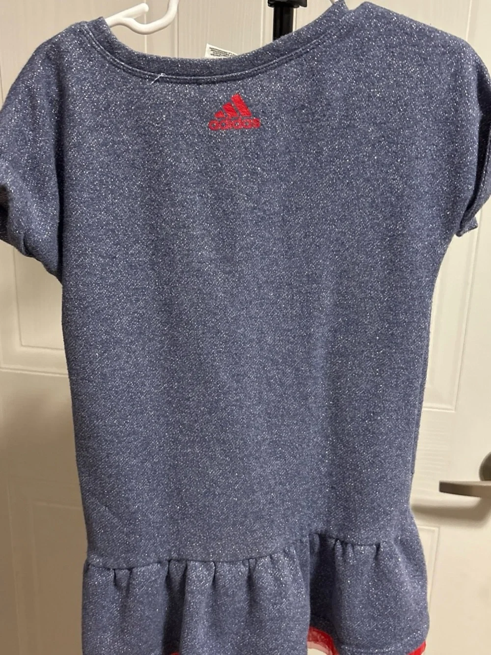 adidas Originals Glitter Blue Short Sleeve peplum Tee with Red Logo